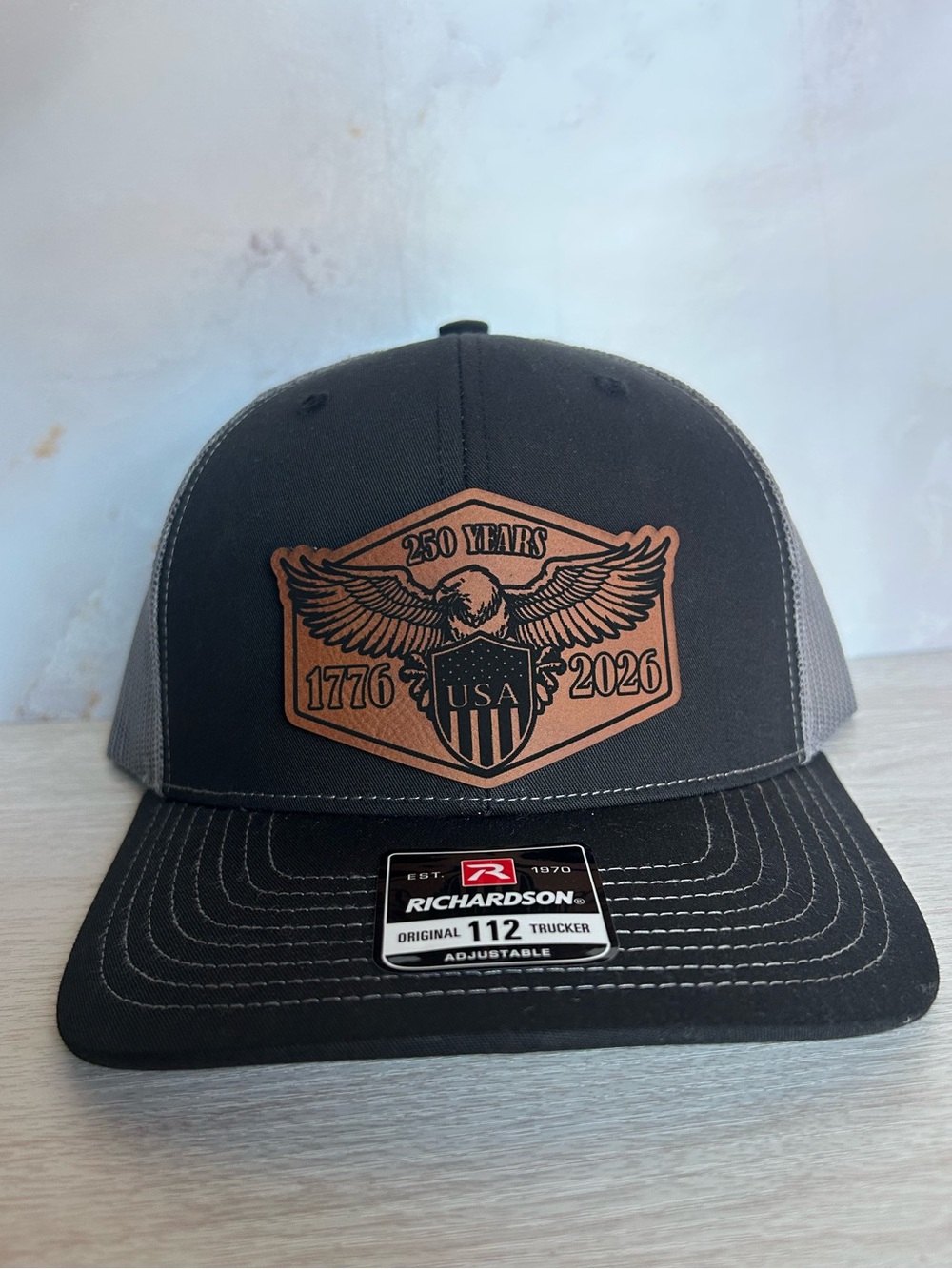 🇺🇸 Richardson 112 Trucker Hat 1776-2026 250 Years USA. Laser Engraved Patch.